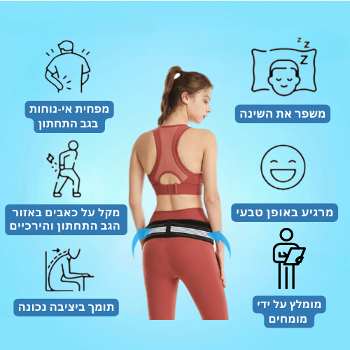 חגורת BackEase הקלה ממוקדת לגב התחתון ולירכיים